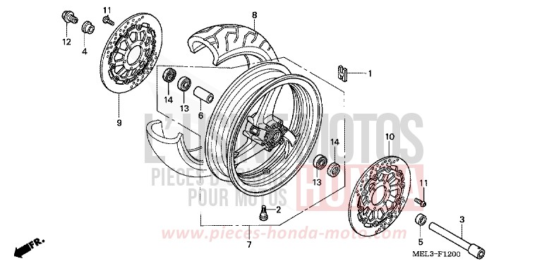 ROUE AVANT de CBR1000RR "Fireblade" WINNING RED (R258BA) 2006